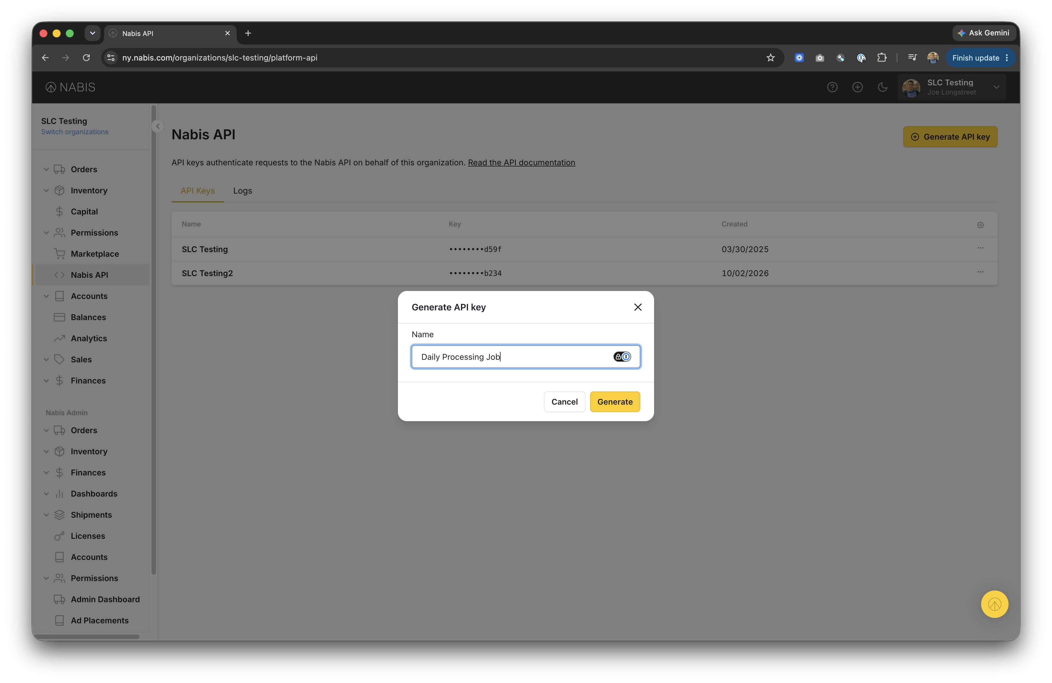 Create the new API key