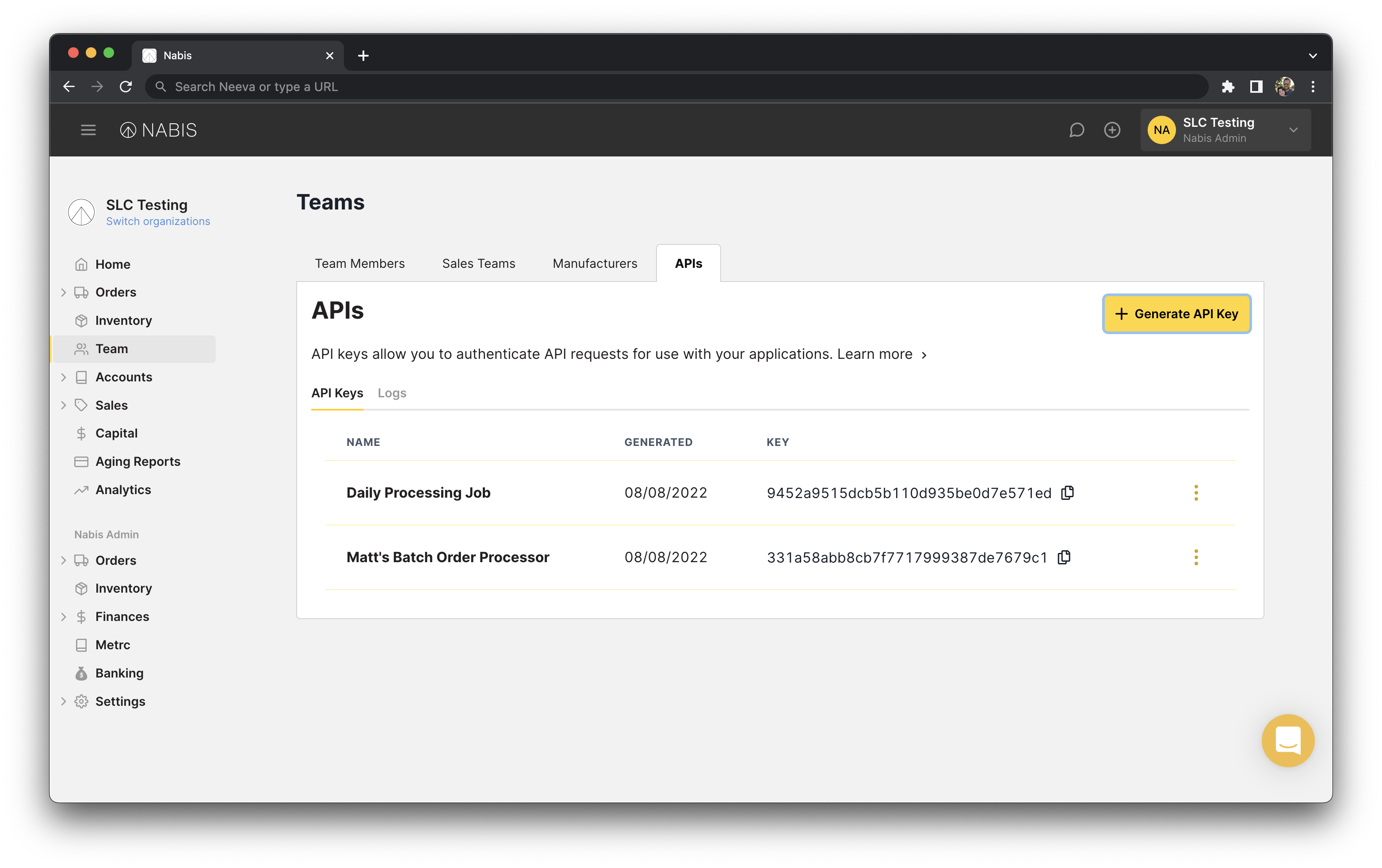 View newly created API key